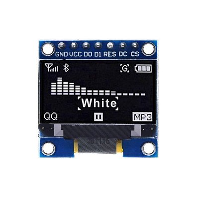 Grafický OLED diplej s rozlišením 128x64 bodů, komunikuje skrze SPI sběrnici
