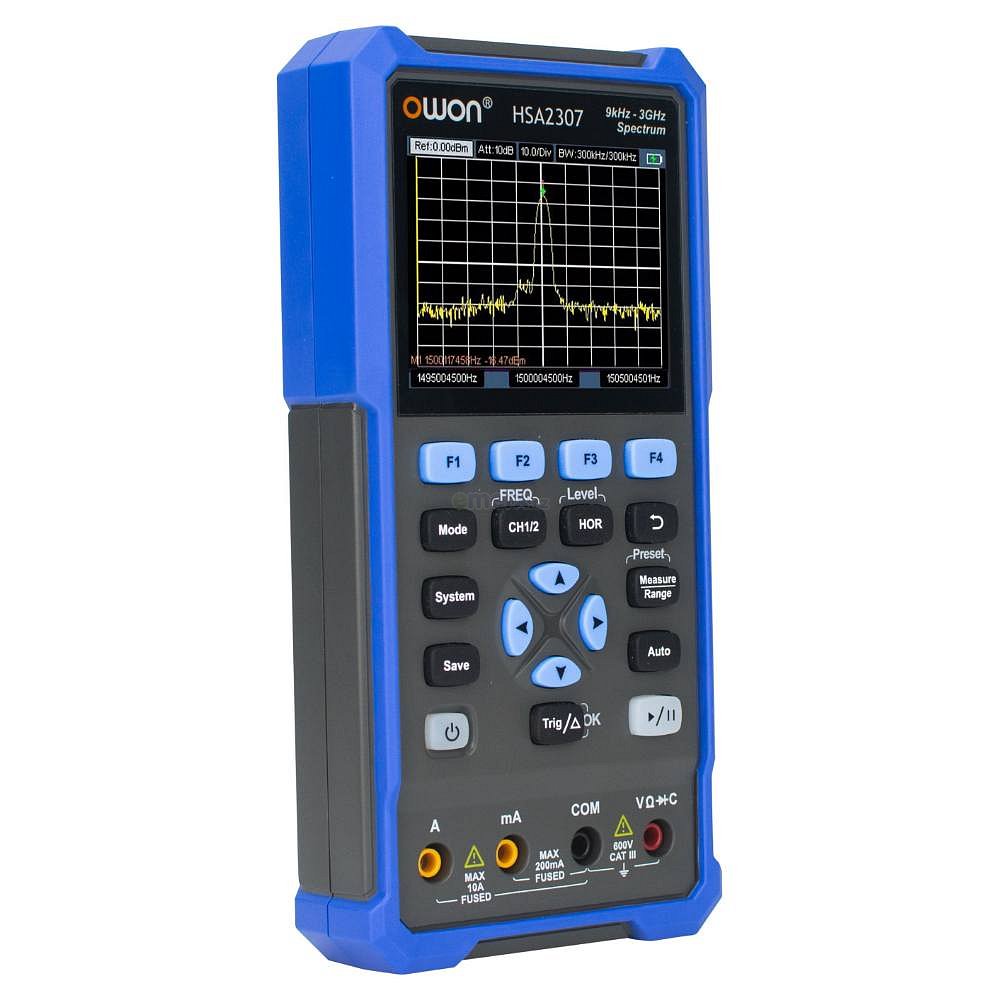 spektrální analyzér s osciloskopem a digitálním multimetrem, max 1000V/10A DC, 750V/10A AC, 100MOhm, 2mF, OSC 70MHz, SA 9kHz-3GHz