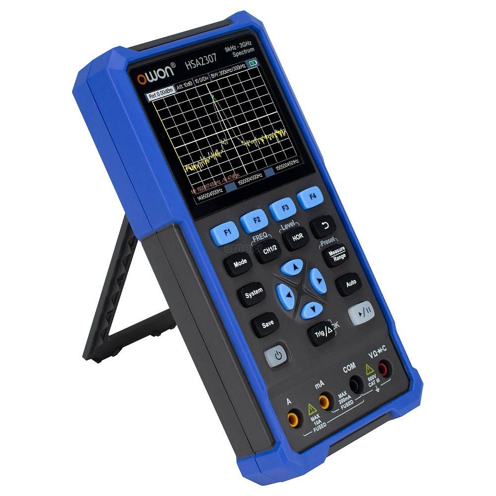 spektrální analyzér s osciloskopem a digitálním multimetrem, max 1000V/10A DC, 750V/10A AC, 100MOhm, 2mF, OSC 70MHz, SA 9kHz-3GHz