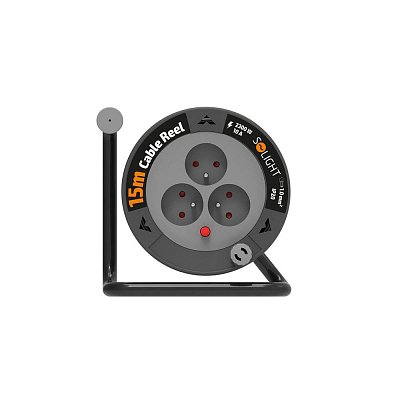 Prodlužovací přívod na bubnu, 3 zásuvky, černý, 15m, 3x1mm2
