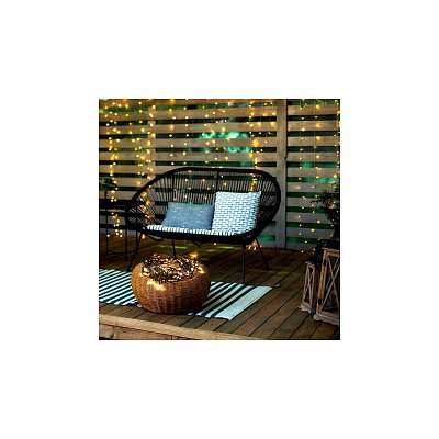 LED venkovní vánoční řetěz, 50 LED, 5m, přívod 5m, 8 funkcí, časovač, IP44, teplá bílá
