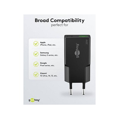 Tenká duální rychlonabíječka USB-C™ PD GaN (20 W), černá