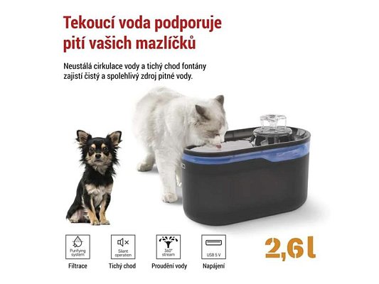 Vodní fontána EMOS Pet Care, 2,6 l, šedá