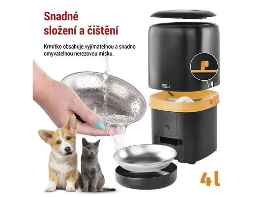 Smart automat na krmivo EMOS Pet Care, 4 l, černý, WiFi Tuya