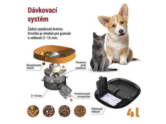 Smart automat na krmivo EMOS Pet Care, 4 l, černý, WiFi Tuya