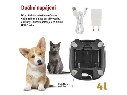Smart automat na krmivo EMOS Pet Care, 4 l, černý, WiFi Tuya