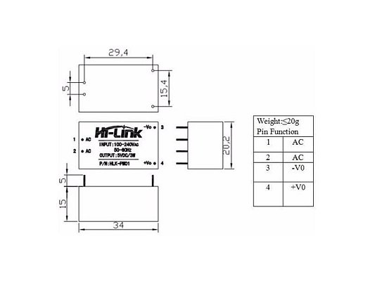 Zdroj spínaný 5V/0.6A 3W HLK-PM01