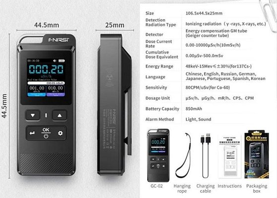 Geigerův čítač pro kontrolu radioaktivity FNIRSI GC-02