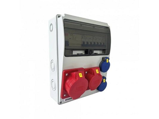 Zásuvková skříň 11M 16A 5p, 32A 5p, 2x230V - 11 modulů s jističi a chráničem - 6kA