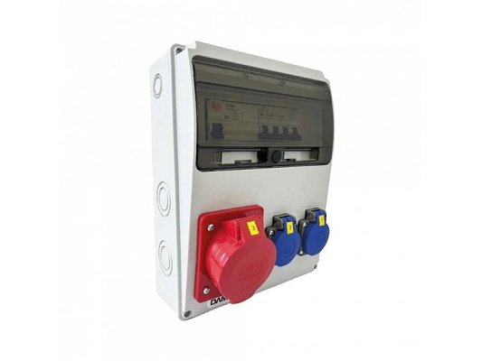 Zásuvková skříň 11M 32A 5p, 2x230V - 11 modulů s jističi a chráničem - 6kA