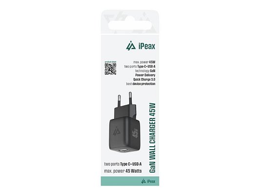 Adaptér USB iPEAX GaN USB/USB-C 90010128 Black