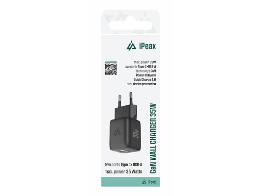 Adaptér USB iPEAX GaN USB/USB-C 90010127 Black