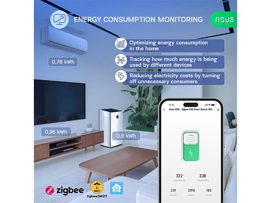 Smart spínač NOUS D3Z ZigBee Tuya DIN 25A