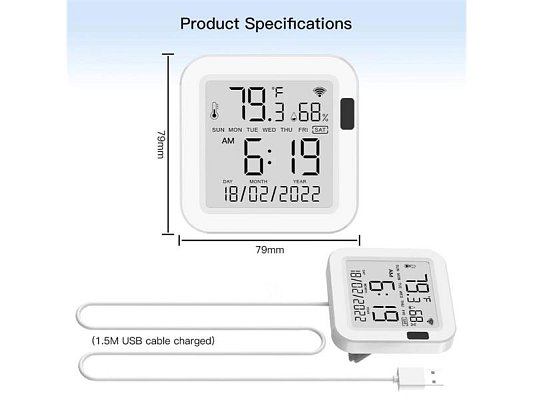 Smart senzor teploty a vlhkosti MOES WSS-FL-TH16-WH WiFi Tuya