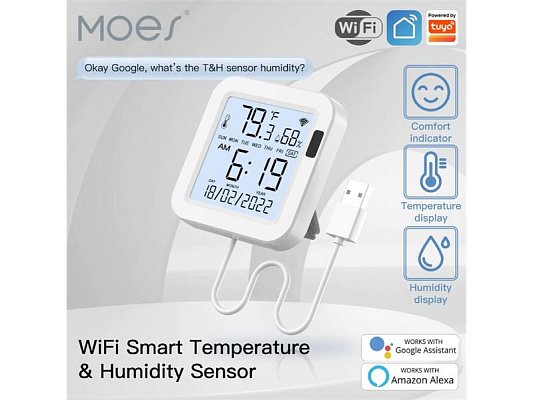 Smart senzor teploty a vlhkosti MOES WSS-FL-TH16-WH WiFi Tuya