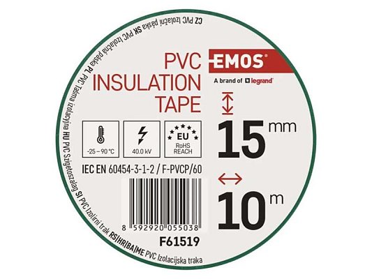 Páska izolační PVC 15mm/10m zelená EMOS 1ks