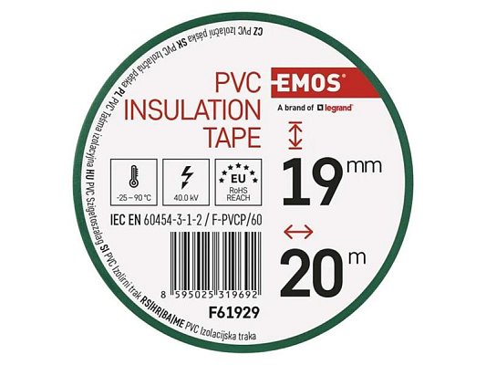 Páska izolační PVC 19mm/20m zelená EMOS 1ks