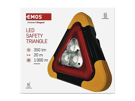 LED varovný trojúhelník, nabíjecí, COB LED+červená LED EMOS P45010