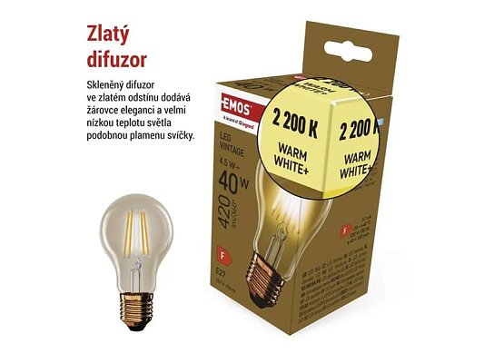 Žárovka LED E27 4,5W A60 bílá teplá EMOS Z55032 Vintage