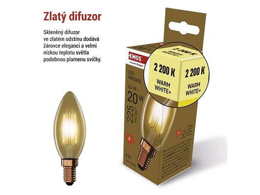 Žárovka LED E14 2,5W svíčka bílá teplá EMOS Z53012 Vintage