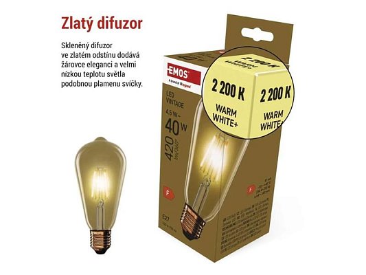 Žárovka LED E27 4,5W ST64 bílá teplá EMOS Z57032 Vintage