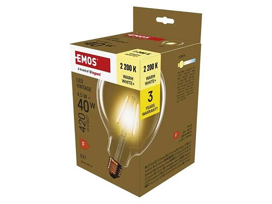Žárovka LED E27 4,5W G125 bílá teplá EMOS Z58032 Vintage