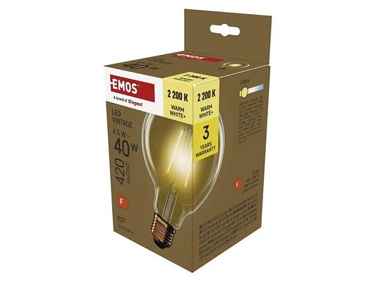 Žárovka LED E27 4,5W G95 bílá teplá EMOS Z52032 Vintage