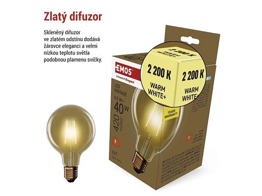 Žárovka LED E27 4,5W G95 bílá teplá EMOS Z52032 Vintage