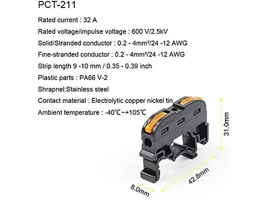 Rychlospojka PCT-211 pro kabely 0,08-4mm2 na DIN lištu