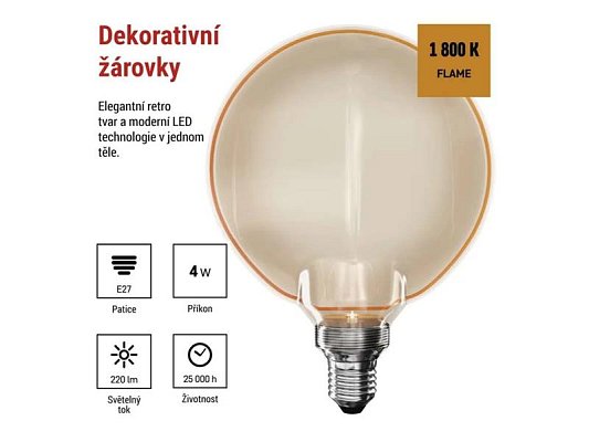 Žárovka DECO LED E27 4W flame EMOS Z5BO11