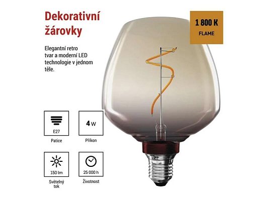 Žárovka DECO LED E27 4W flame EMOS Z59G01
