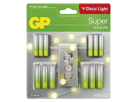 Baterie AA / AAA alkalická GP Super 24ks + LED řetěz