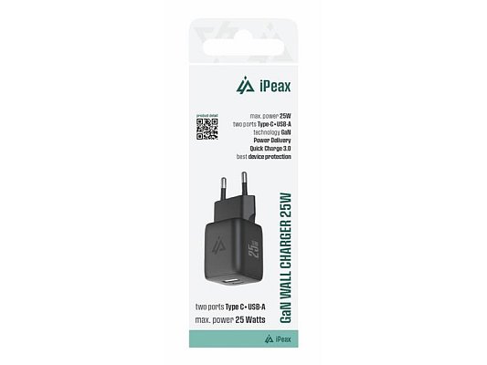 Adaptér USB iPEAX GaN USB/USB-C 90010126 Black