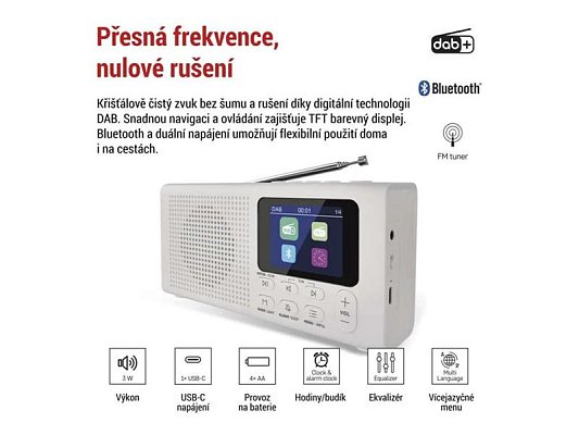 Přenosné rádio EMOS E0091 s Bluetooth, DAB/ DAB+/ FM, bílé