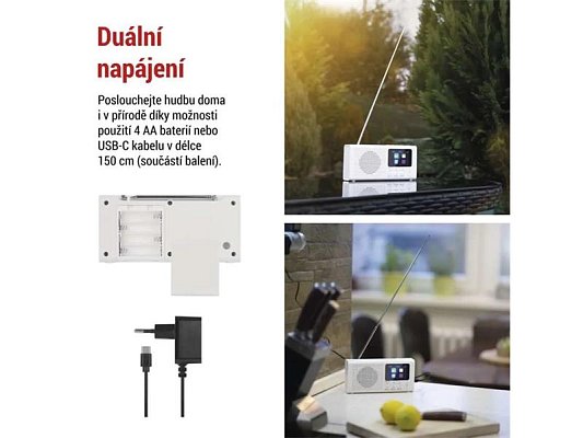 Přenosné rádio EMOS E0091 s Bluetooth, DAB/ DAB+/ FM, bílé