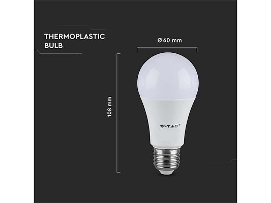 Žárovka LED E27 8,5W A60 bílá teplá V-TAC VT-2099