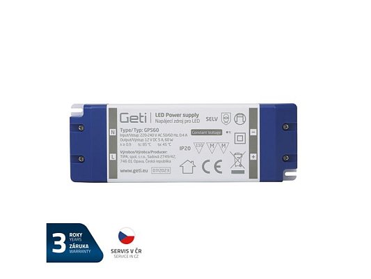 Zdroj spínaný pro LED 12V/ 60W  GETI  GPS60, IP20
