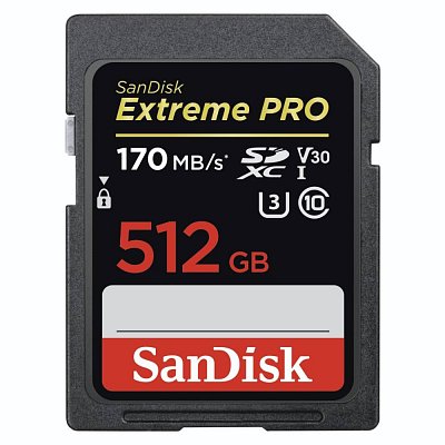 Paměťová karta SanDisk Extreme PRO 512 GB SDXC; 170 MB/s; UHS-I; Class 10; U3; V30