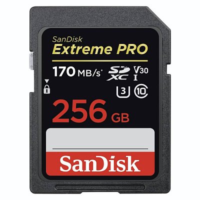 Paměťová karta SanDisk Extreme PRO 256 GB SDXC; 170 MB/s; UHS-I; Class 10; U3; V30