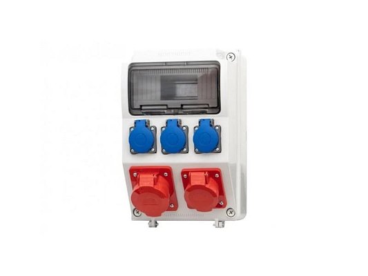 Zásuvková skříň 9M 32A 5p, 16A 5p, 3x230V - 9 modulů s jističi a chráničem - 10kA