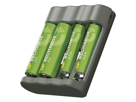 Nabíječka baterií GP Recharge B441 + 2× AA Recharge 2100 mAh + 2× AAA Recharge 800