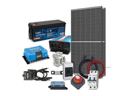 Solární sestava ostrovní TRINA 900W, 2x optimizér, baterie LiFePO4 24V 100Ah, měnič 24V/230VAC 2000W