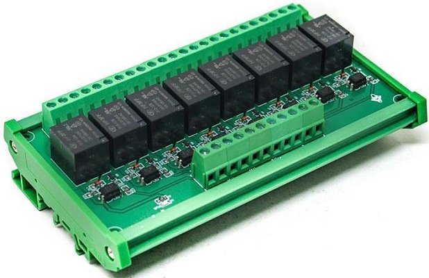 Modul relé 8x High Low spoušť. napáj. 24V, kontakt 230V/10A, na DIN