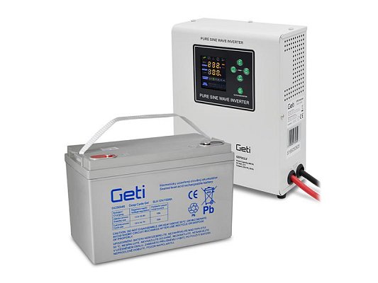 Zdroj záložní GETI GEP501LF sinus 500W nástěnný + baterie 100Ah