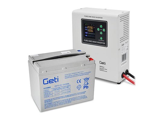 Zdroj záložní GETI GEP501LF sinus 500W nástěnný + baterie 55Ah