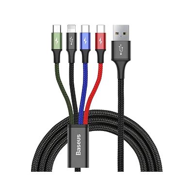 USB A  (M) - 2x USB C  (M), Lightning (M), MicroUSB (M),  Fast Charging, 1,2m, 3,5A