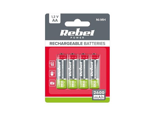 Baterie AA (R06) nabíjecí 1,2V/2600mAh REBEL 4ks / blistr BAT2012