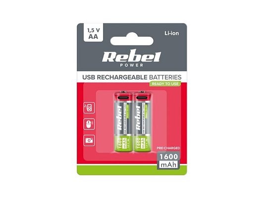 Baterie AA (R06) nabíjecí 1,2V/1600mAh REBEL 2ks / blistr BAT2014