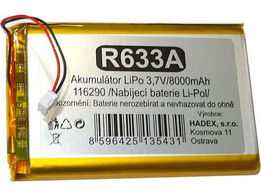 Baterie nabíjecí Li-Pol 3,7V/8000mAh 116290 Hadex