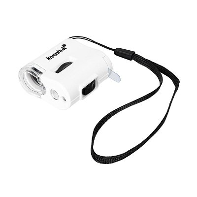 Kapesní mikroskop, LED a UV, zvětšení: 60x, popruh, bílý
